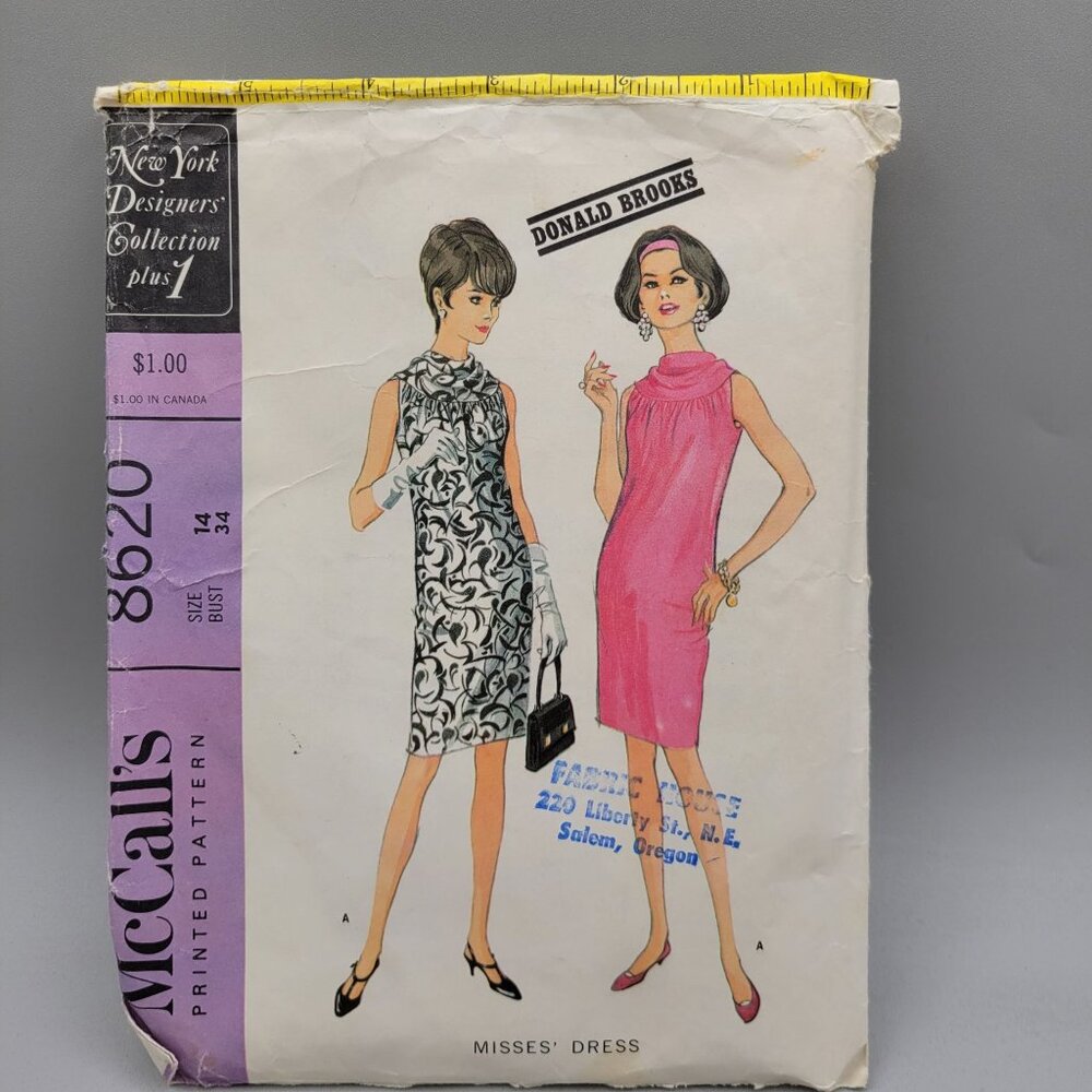 McCalls 1966 Misses Sleeveless Dress Sewing Pattern 8620 Size 14